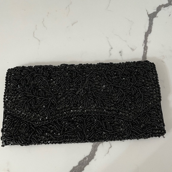 Vintage La Regale Ltd Nlack Beaded Sequined Satin Evening Clutch Bag Hong Kong - Picture 6 of 11